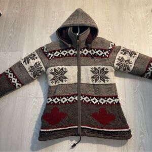 Ark Imports New Zealand Wool Fair Isle Sweater Brown Beige Red size Large
